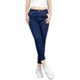 thumbnail image 1 of BodiLover, Women's, Ripped Ankle Length Mid Rise 5 Pockets Comfy Skinny Cropped Jeans, Denim Blue, 1, 1 of 4