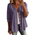 thumbnail image 2 of Stamzod Cardigan for Women Casual Cotton Linen Button Up Shirt Jacket Plus Size 3/4 Length Sleeve Womens Tops Purple M, 2 of 7