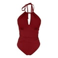 thumbnail image 7 of yoeyez Slimming One Piece Swimsuits for Womens Ruched Tummy Control Cutout Bathing Suit Backless Lace Up Halter Monokini Swim Suits Retro Swimwear Wine,XXL, 7 of 7