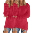 thumbnail image 2 of Red Womens Fall Tops Women's Fashionable Long Sleeve Pullovers Loose Fuzzy Jumper Sweater Sweaters for Women, 2 of 6