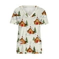 thumbnail image 6 of qolati Christmas Scrub Tops Women Oversized Snowflake V Neck Short Sleeve T Shirts Casual Nursing Work Shirts Xmas Print Holiday Tops with Pockets, 6 of 6