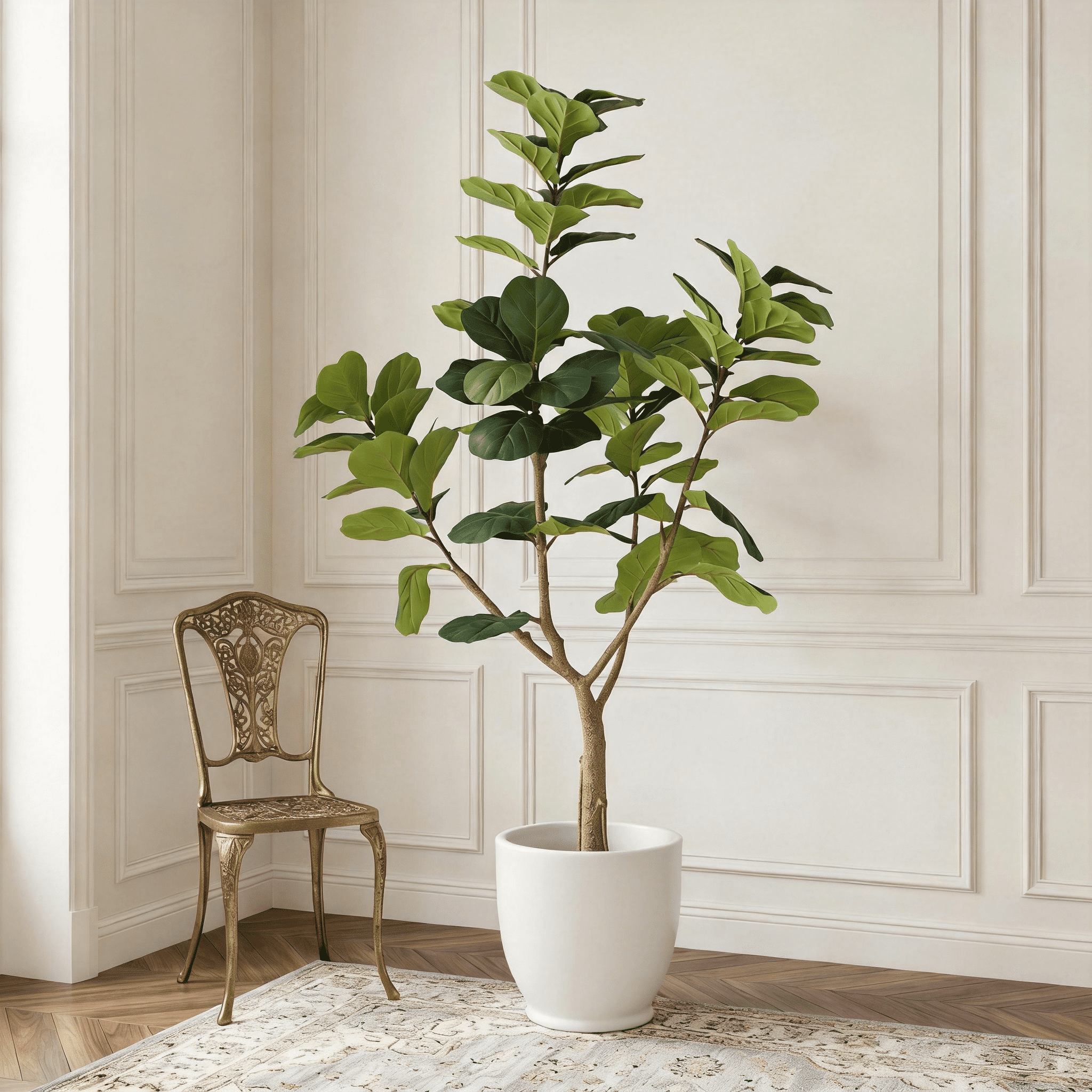 6FT Artificial Fiddle Leaf Fig Tree with White Planter Pot,Leaves Lifelike Fake Indoor Plant for Home Office Living Room Decoration