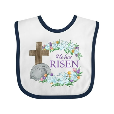 

Inktastic Easter He Has Risen with Cross and Flowers Gift Baby Boy or Baby Girl Bib