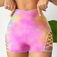 thumbnail image 4 of Workout Shorts Women Crisscross Hollow-Out Plaid Biker Short Leggings High Waisted Belly Control Stretch Shorts (2XL, Pink|Tie-dye), 4 of 6