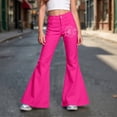 thumbnail image 2 of Tfken Children Soft Lightweight Pants Daily School Wear Flare Denim Pants Girls With Pockets Stretch Fashion Graphic Print Kids Classic Clothes Size 15-16 Years Pink, 2 of 5