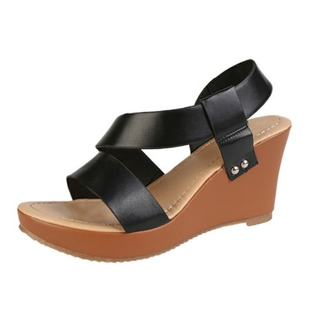 

Womens Sandals Women S Ladies Fashion Strap Ankle Platform Wedges Sandals Roman Shoes for Women Women S Sandals Pu Black 37