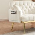 thumbnail image 4 of Velvet Loveseat Sofa with 2 Pillows,2-Seater Futon Sofa with Gold Metal Legs & Side Bags,Upholstered Button Tufted Love Seat Couch Comfy 2 Seater Sofa for Living Room Office,Easy Assembly,Cream White, 4 of 7
