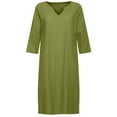 thumbnail image 4 of Dyegold Linen Shirt Dresses For Women Summer Casual V Neck Half Sleeve Shift Dress Knee Length Loose Plus Size Vintage Dress, 4 of 5