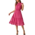 thumbnail image 2 of INSPIRE CHIC Robe en Mousseline pour Femme Sans Manches Taille Smockée Dorée Métallisée Star Robe de Soirée Rose Vif TP, 2 of 6
