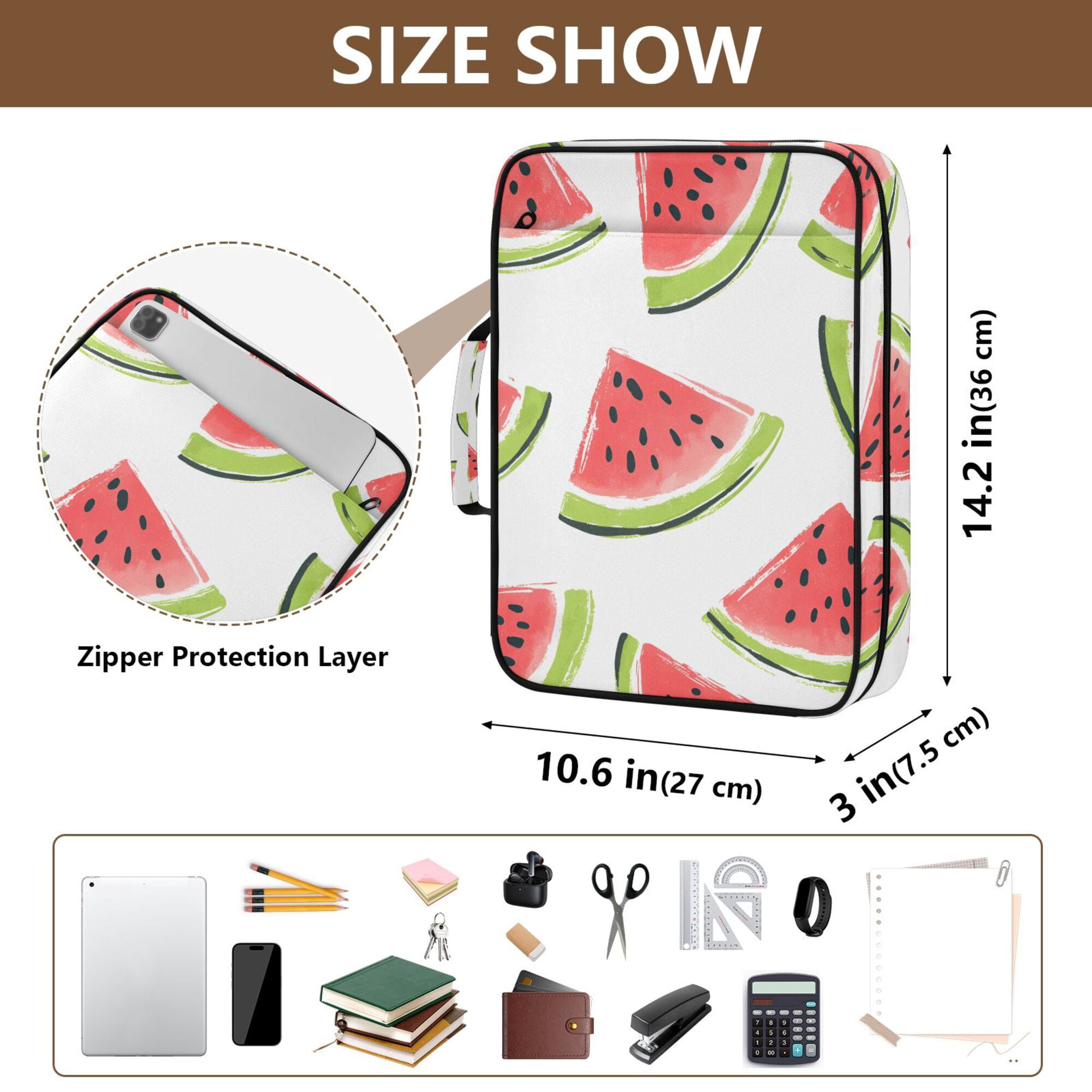 FORMRS Accordion File Folder A4 Size 7-Pocket Expanding Document Organizer Bag with 3 Ring Binder, Cartoon Watermelon