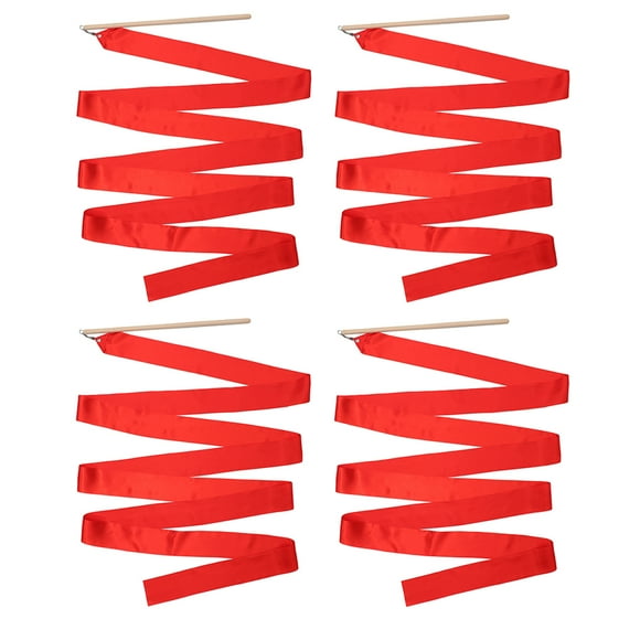 KAKOWELY Rhythmic Dancing Ribbon for Kids in Red Color Silk Material for Gymnastics and Dancing 4 Pieces,92.13"X2.36"X0.43"