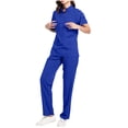 thumbnail image 2 of Women's Scrub Set, Short Sleeve V-Neck Zip Up Top and Drawstring Pants with Multiple Pockets for Nursing and Caregiver Work, 2 of 6