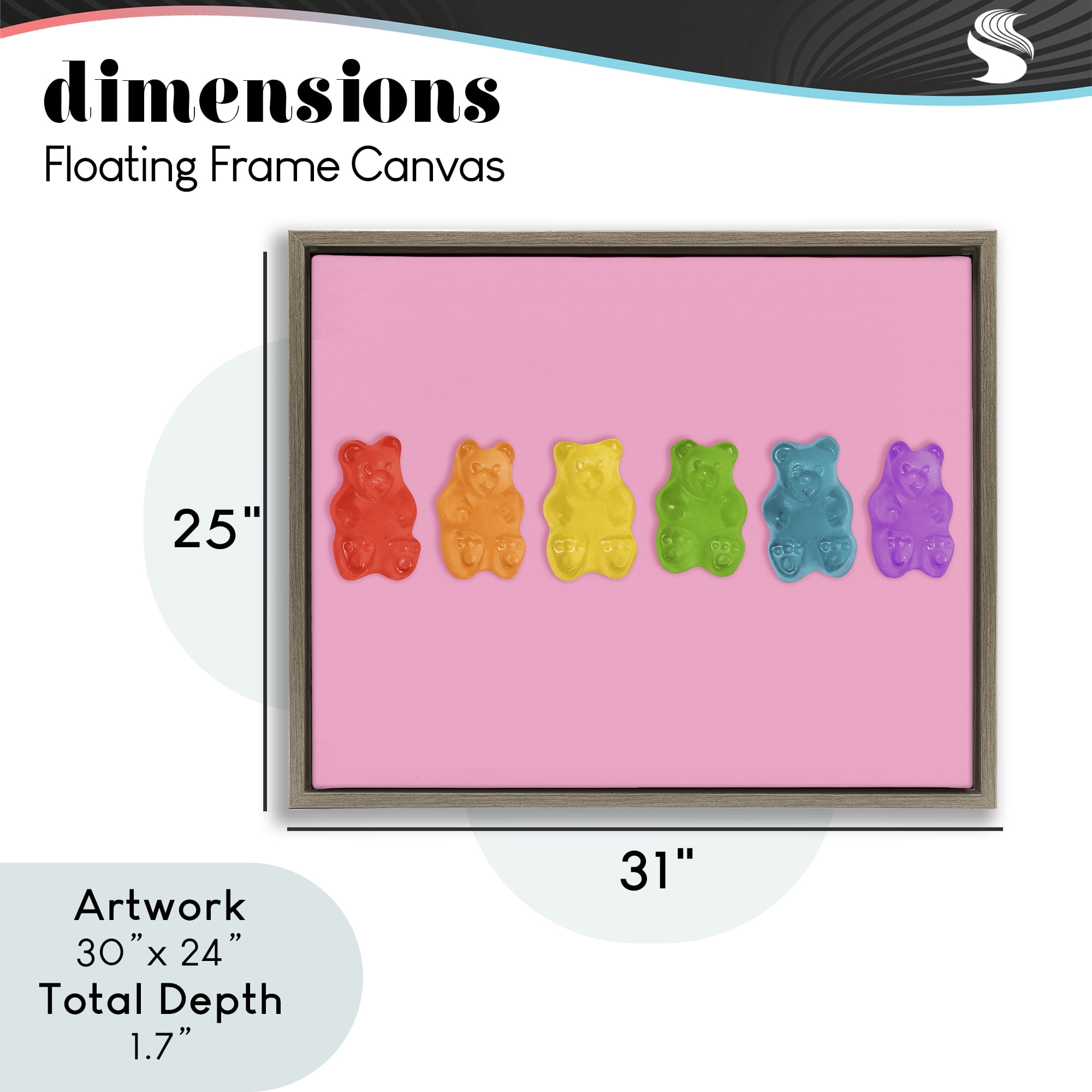 Stupell Industries Rainbow Gummy Bears on Pink Brown Framed Floater Canvas Wall Art, design by LISH Creative