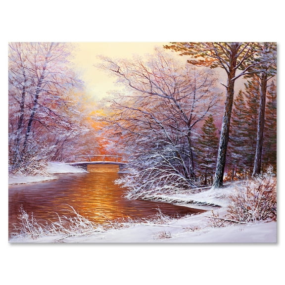 Designart ' Christmas Forest With Trees and River II ' Traditional Canvas Wall Art Print