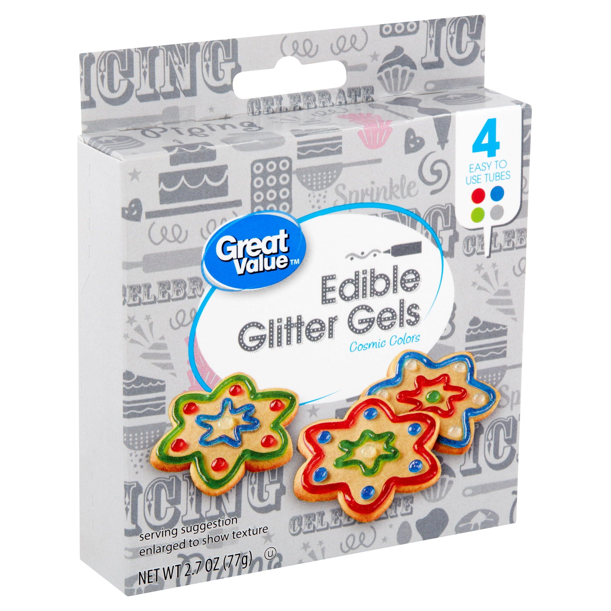 Great Value Cosmic Colors Edible Glitter Gels, 4 count, 2.7 oz