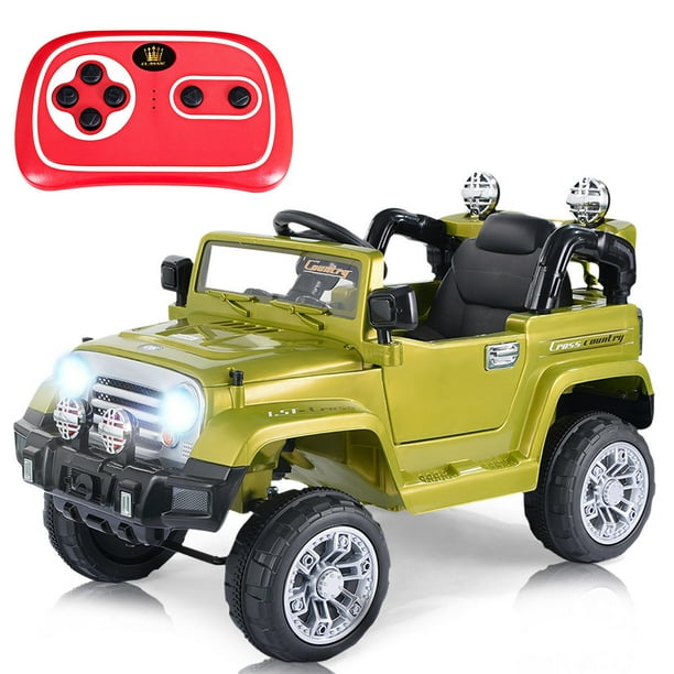 Jeep Eléctrico para Niños Costway Coche Montable de Batería 12 V Verde con Mando 2,4 GHz Luces LED Reproductor de MP3