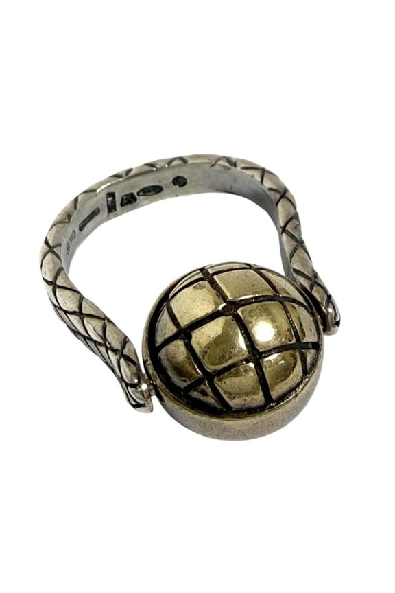 Pre-Owned Bottega Veneta Men's Intrecciato Ball Ring, Size 20, Silver