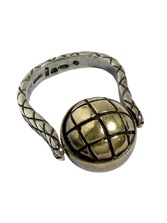 Pre-Owned Bottega Veneta Men's Intrecciato Ball Ring, Size 20, Silver
