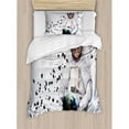thumbnail image 3 of Space Cat Duvet Cover Set, Astronaut Kitten in Space Suit Holding World with Galaxy Clusters Image, Decorative 3 Piece Bedding Set with 2 Pillow Shams, King Size, White Black and Blue, by Ambesonne, 3 of 3