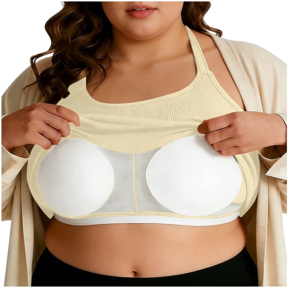 LNWUY (S-5XL) Plus Size Women's Camisole Tank Top with Built in Shelf Bra Padded Spaghetti Strap Top Undershirts Layering Base Tops Beige XL