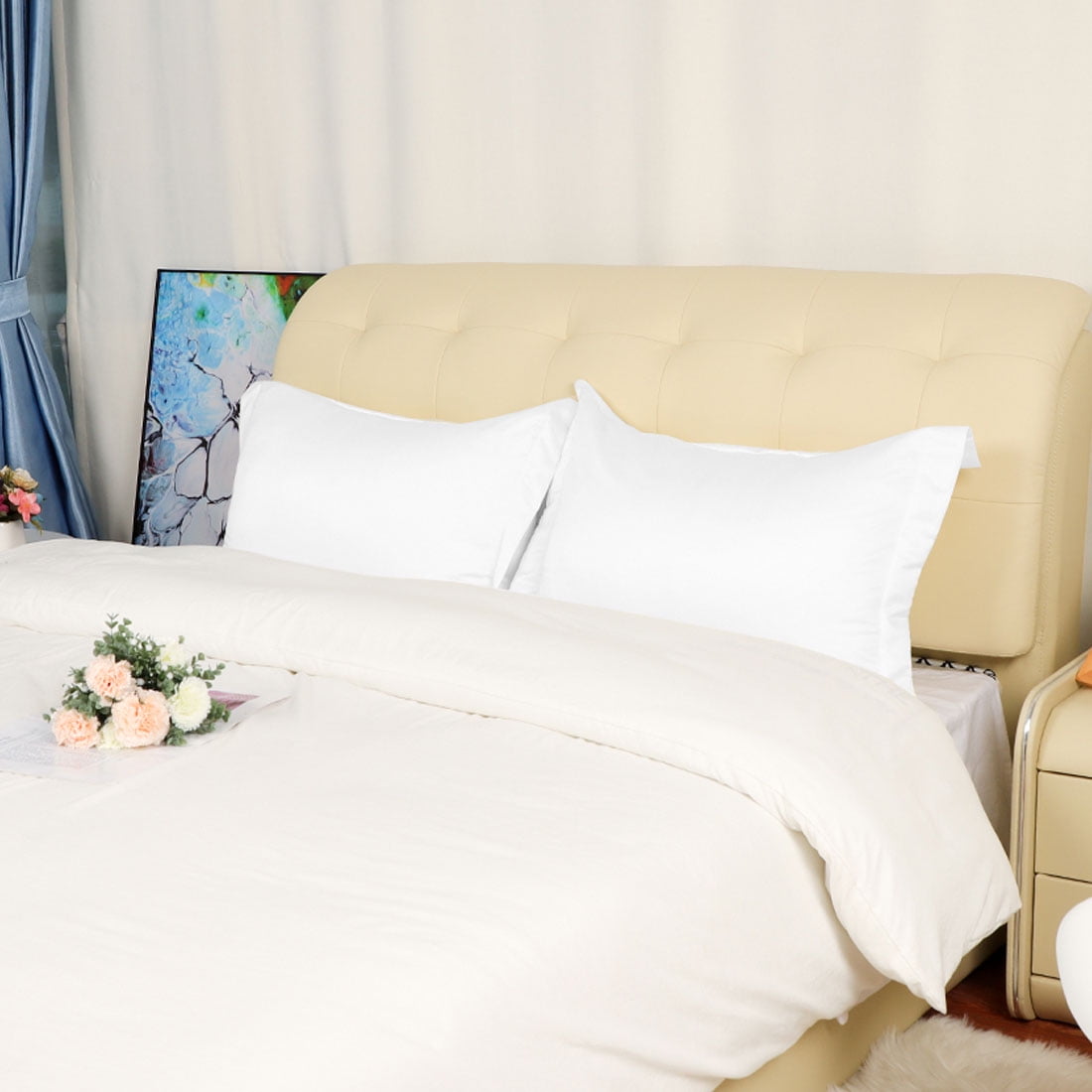 PiccoCasa 2 Pcs Satin Pillowcase with Envelope Closure, White, European