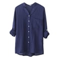 thumbnail image 3 of HOWPAY Linen Shirts for Women Summer Button down V Neck Shirts Office Long Sleeve Solid Color Tops Loose Fit Lightweight Casual Y2K Clothes Blue XXL, 3 of 3