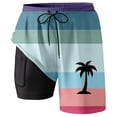 thumbnail image 3 of ibiyuan Men Swim Trunks with Compression Liner Quickdry Mens Bathing Suit Drawstring Mens Shorts Pockets Comfortable Printed Men's Swimwear,Pink-1, 3 of 4