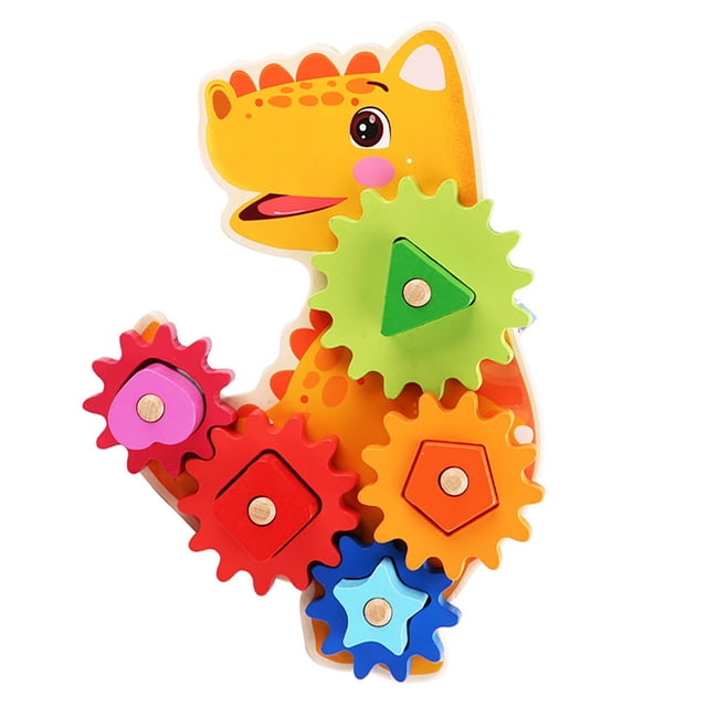 Juego de engranajes de dinosaurio de madera Fiudx educativo para niños con ruedas giratorias