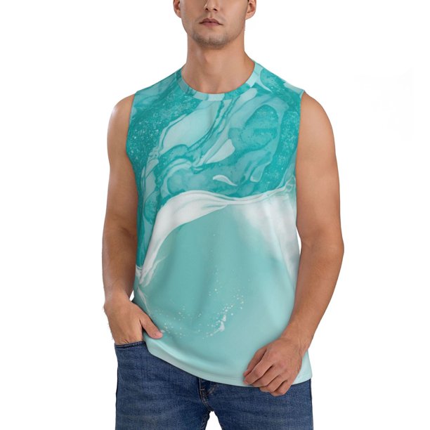Fotbe Teal Turquoise 1 Men's Camiseta sin Mangas Estampada para Hombres, Playera Casual para Gimnasio, Entrenamiento, Playa-Medium