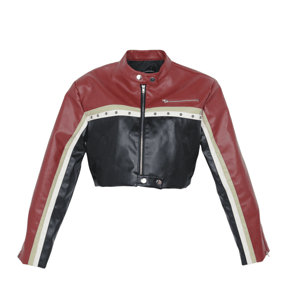 Women's XL PU Leather Racing Jacket Slim Fit Crop Motorcycle Biker Coat Streetwear