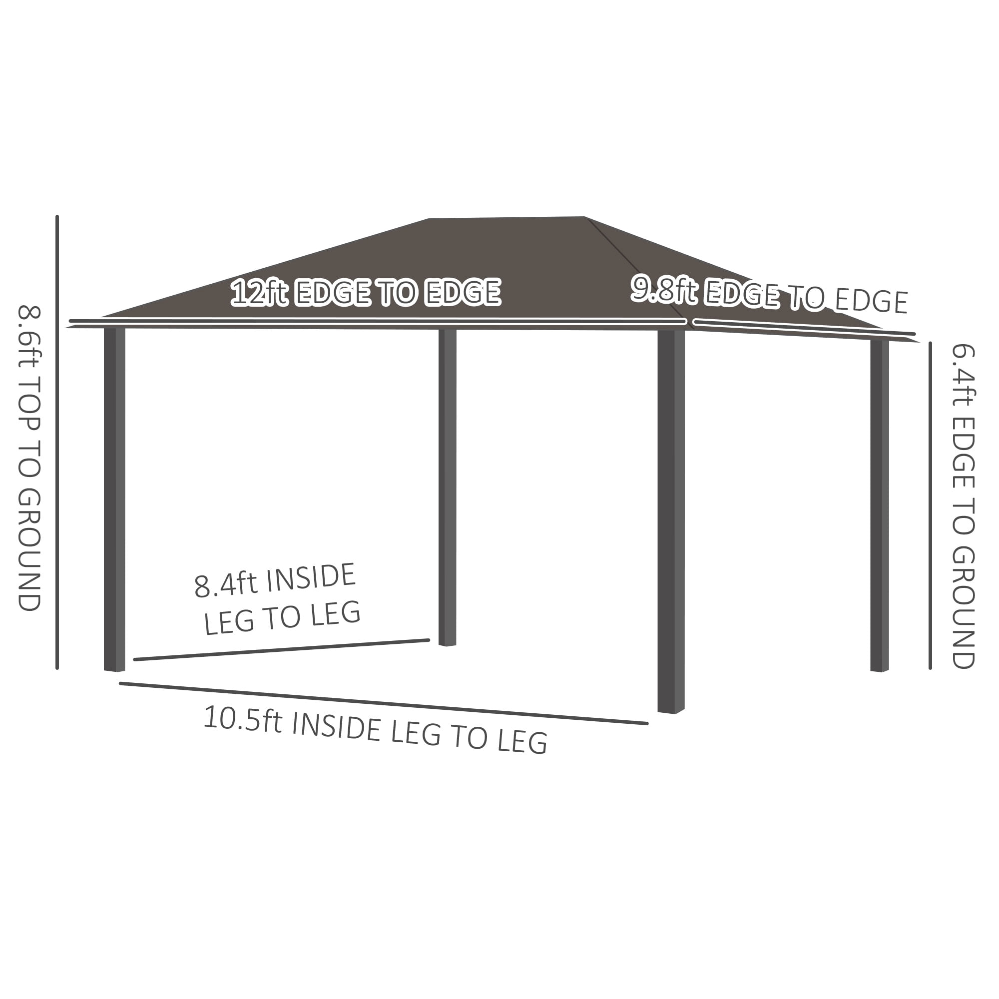 Outsunny 10' x 12' Hardtop Gazebo with Curtains and Netting, Gazebo Canopy with Aluminum Frame and Hooks, Dark Gray