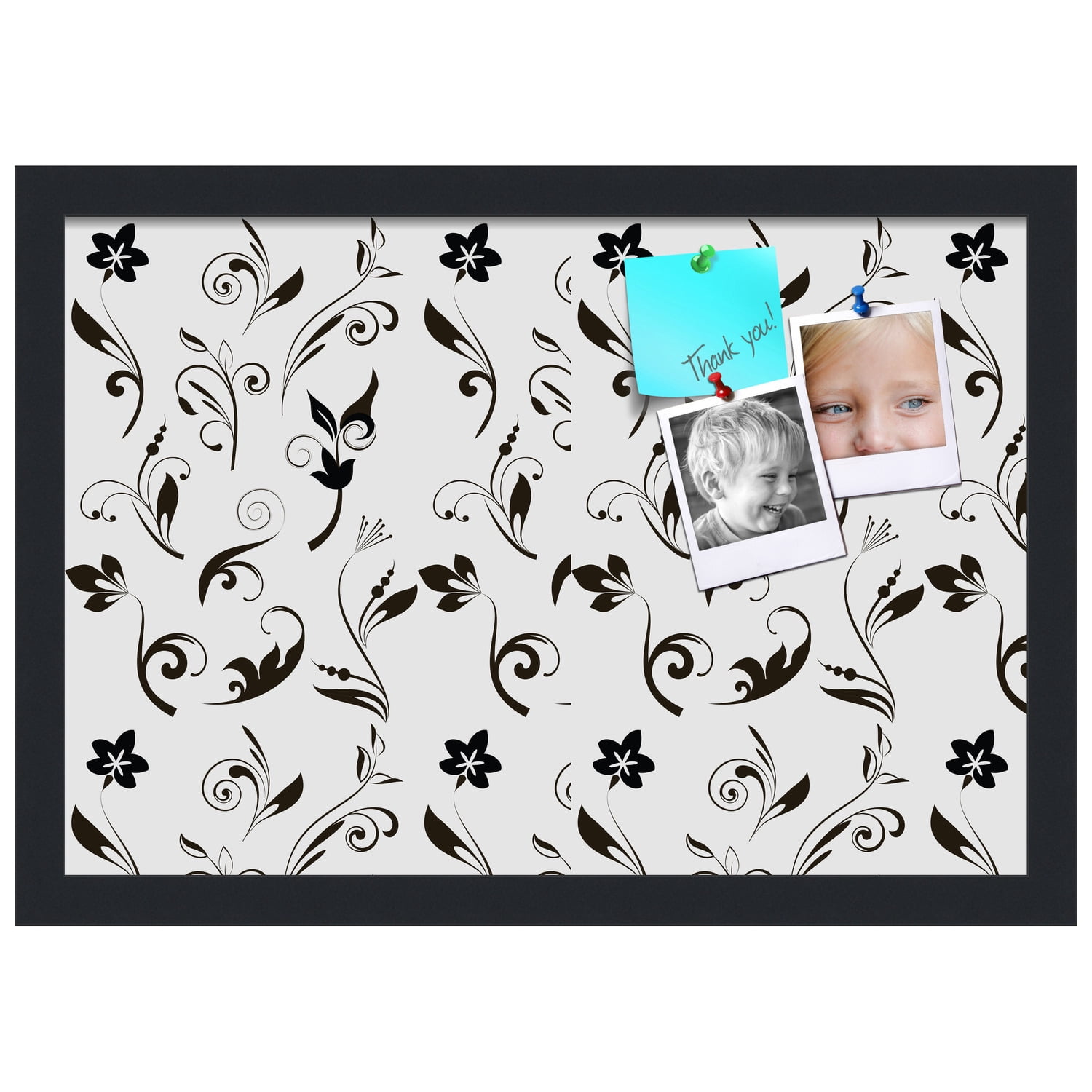 PinPix 19x13 Custom Cork Bulletin Board Floral Black Flower Poster Board Has a Fabric Style Canvas Finish, Framed in Floral Black Flower, by ArtToFrames (PinPix-123)