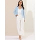 thumbnail image 3 of Chaqueta abierta de la chaqueta del traje de la cosecha del trabajo de la oficina del frente de las mujeres Azul cielo-Sólido XS, 3 of 6