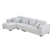 134'' Mid Century Modern Sofa L-Shape Sectional Sofa Couch Left Chaise for Living Room, Beige
