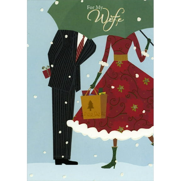 Designer Greetings Man and Woman Kissing Under Green Umbrella African American Christmas Card for My Wife
