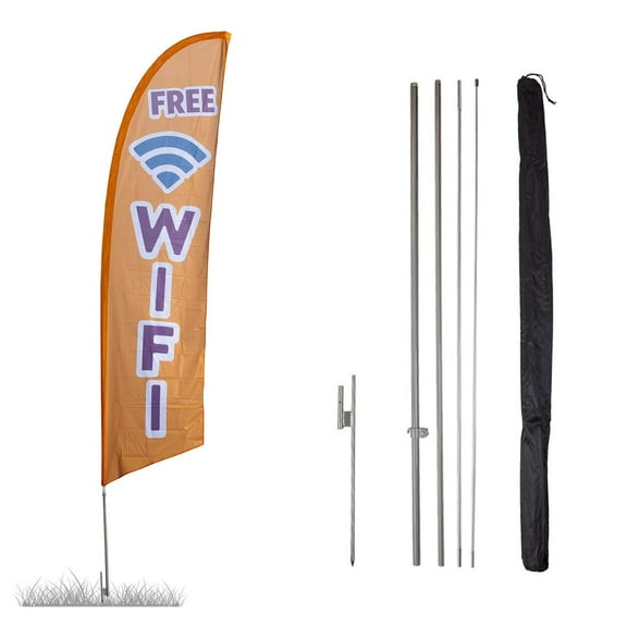 Free WiFi Feather Flag Kit - 13.5ft Swooper Flag with Pole Sets and Ground Spike - Printed in The USA