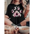 thumbnail image 1 of 1 Pce T-Shirt à Motif Floral pour Femmes, Col Rond Décontracté Manches Courtes, Tissu Polyester Extensible, Confort Toutes Saisons, Motif Géométrique à la Mode Fête des Pères, Fête des Mères, Nouveau Y, 1 of 6