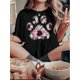 thumbnail image 1 of 1pc Women'S Floral Paw Print T-Shirt, Casual Crew Neck Short Sleeve Top, Polyester Knit Fabric, Medium Stretch, All-Season Comfort, Fashionable Geometric Pattern Tee, 1 of 6