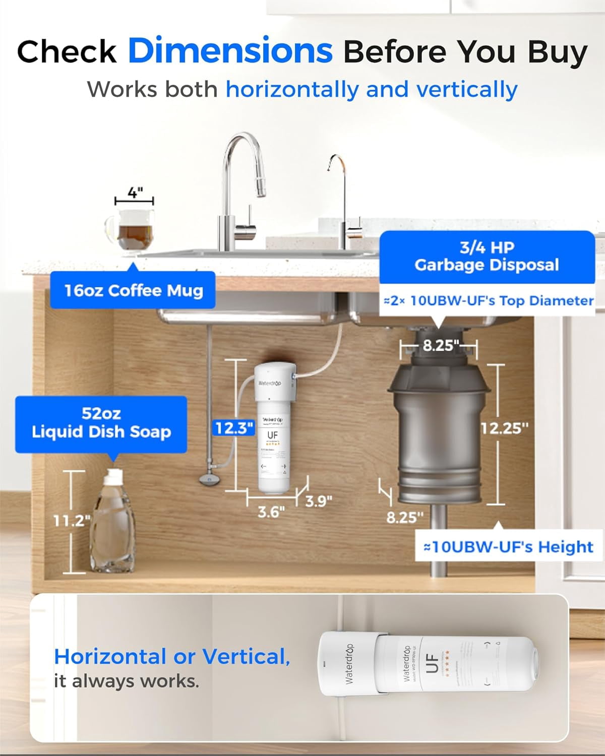 Waterdrop 10UBW-UF 0.01 μm Ultra Filtration Under Sink Water Filter System, Reduces Lead, Chlorine, Bad Taste & Odor, 1 Year