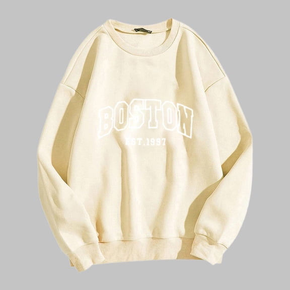 Sweatshirts for Women Boston Print Long Sleeve Casual Fall Tunic Tops Loose Spring Crewneck Fashion Pullover Sweater
