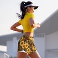thumbnail image 7 of Pofeuu Yellow Black Plaid Sunflower Print Women's Athletic Shorts Running Workout Shorts Tummy Control Quick Dry Gym Shorts with Pockets Double layer sports shorts-Large, 7 of 7
