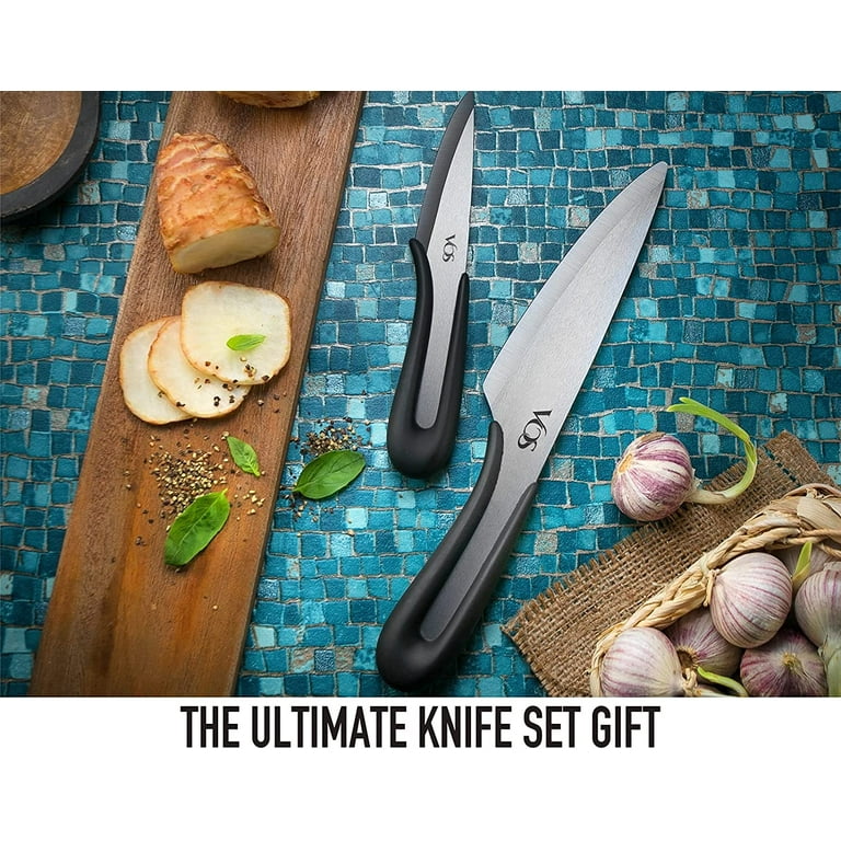 Vos Ceramic Knife Set with Covers 2 Pcs - 5 Santoku Knife, 3 Paring Knife  and 2 Black Covers - Advanced Kitchen Knives for Cutting, Chopping,  Slicing, Dicing with Ergonomic Unique Handles 