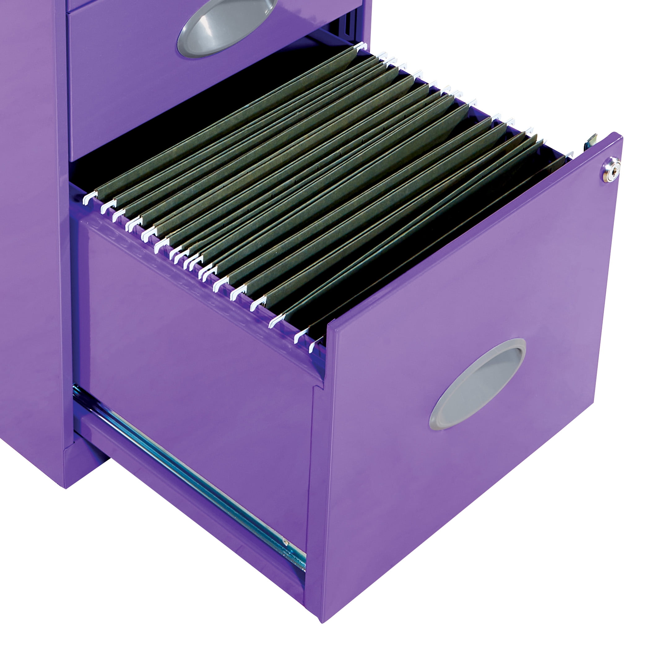 OSP Home Furnishings 3-Drawer Locking Metal File Cabinet, Purple