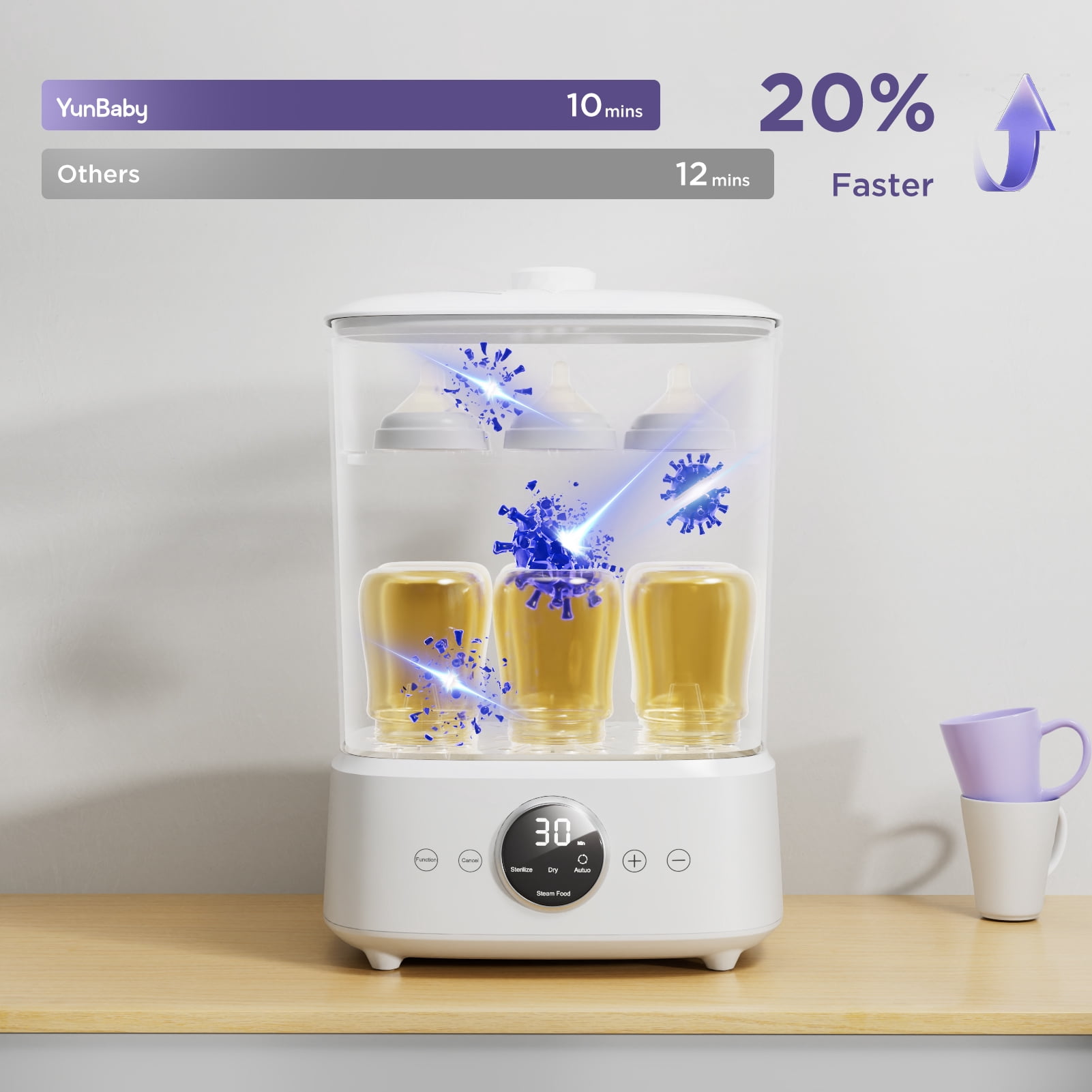 YunBaby Baby Bottle Sterilizer & Dryer, Large 2-Tier Capacity, Fits Bottles/Pacifiers/Pump Parts, LED Touch, Baby Essentials