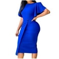 thumbnail image 2 of Tponi Party Dresses For Women 2024 Peplum Ankle Length Neck Sleeveless Blue Plus Size Dresses Clearance Under $10 2XL, 2 of 7