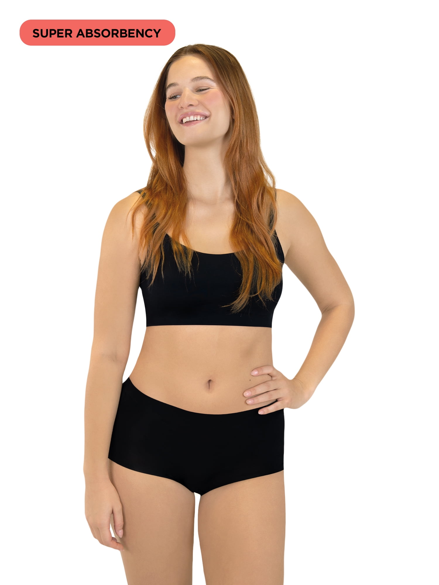 No Boundaries Boyshort Super Absorbency Period Underwear, 2-Pack, Women’s Sizes XS-XXL