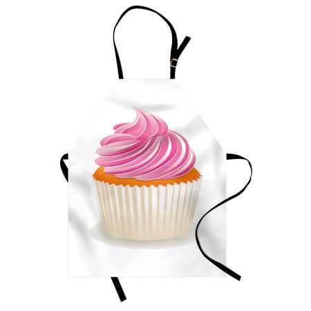 Orange and Pink Apron Illustration of a Pink Cupcake Celebration Delicious Dessert Baking, Unisex Kitchen Bib Apron with Adjustable Neck for Cooking Baking Gardening, Pink Orange Cream, by