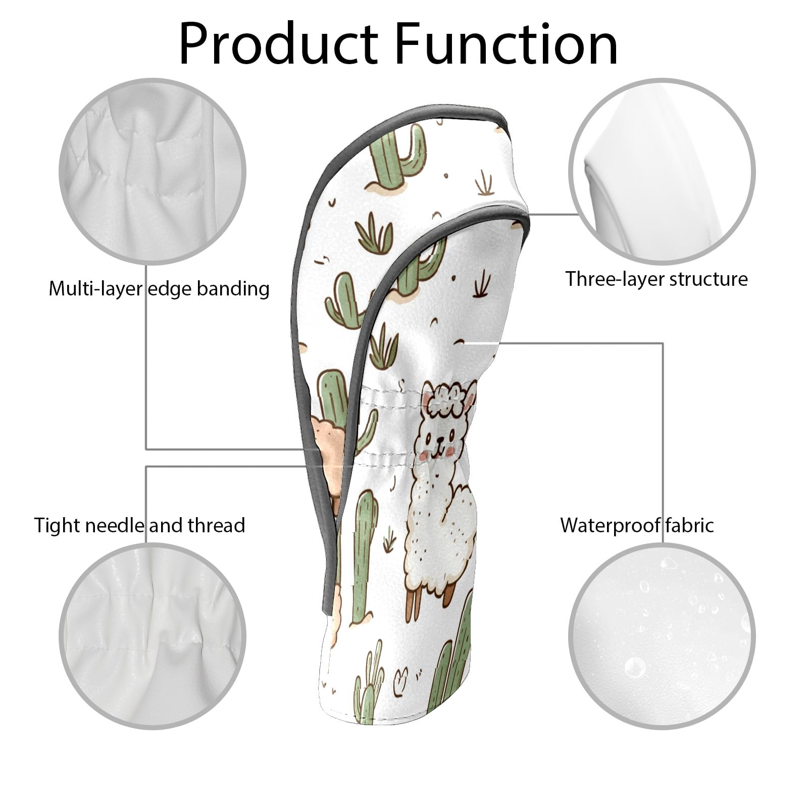 Golf Club Head Covers - Cartoon Alpaca Design, PU Leather, Waterproof, Fits Fairway Woods/Hybrid, Unisex, Fits Most Brands