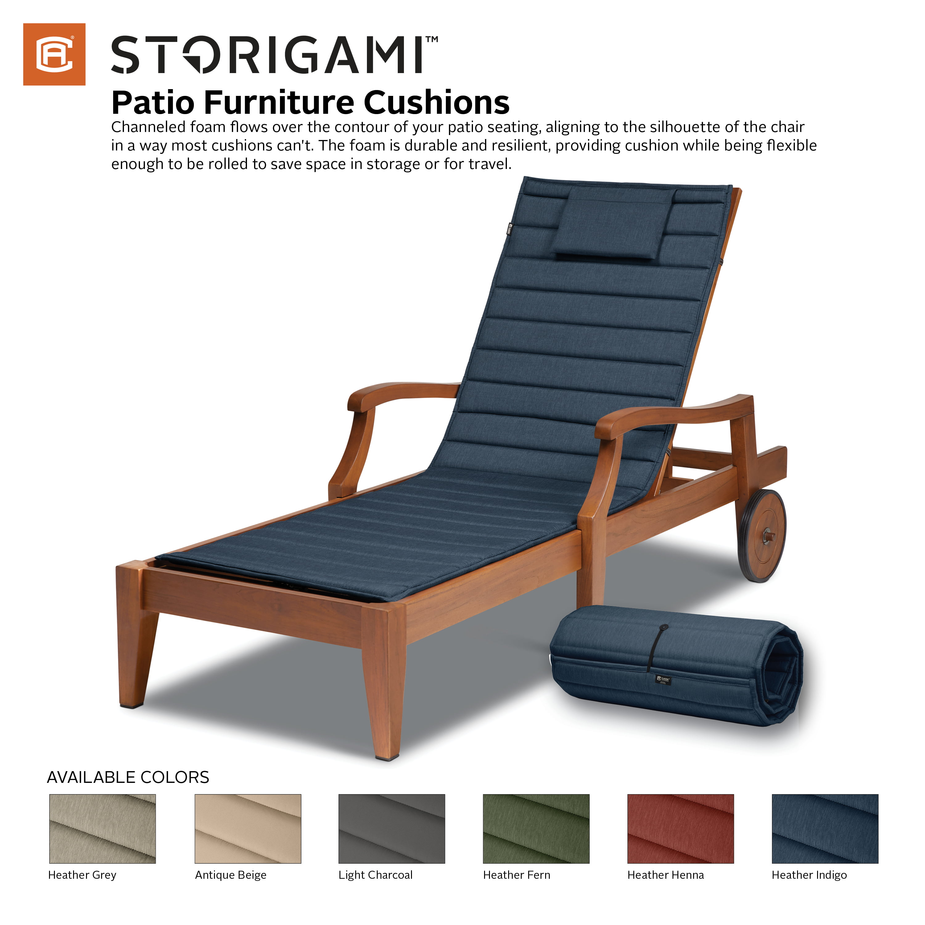 Classic Accessories Storigami Water-Resistant 80 x 26 Inch Chaise Lounge Cushion Heather Grey 