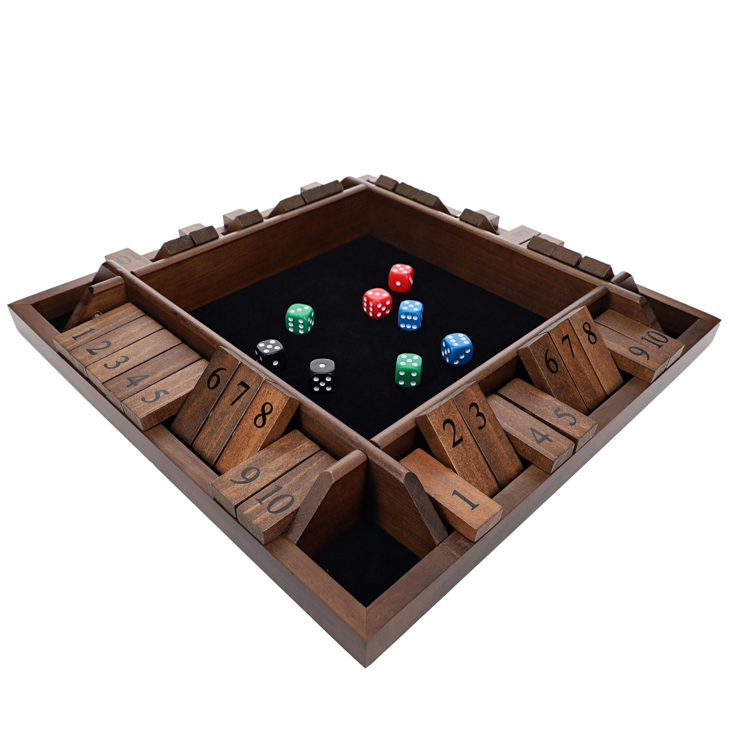 WE Games 4 Player Shut The Box Dice Game Solid Hardwood Walnut Stained 14 in.